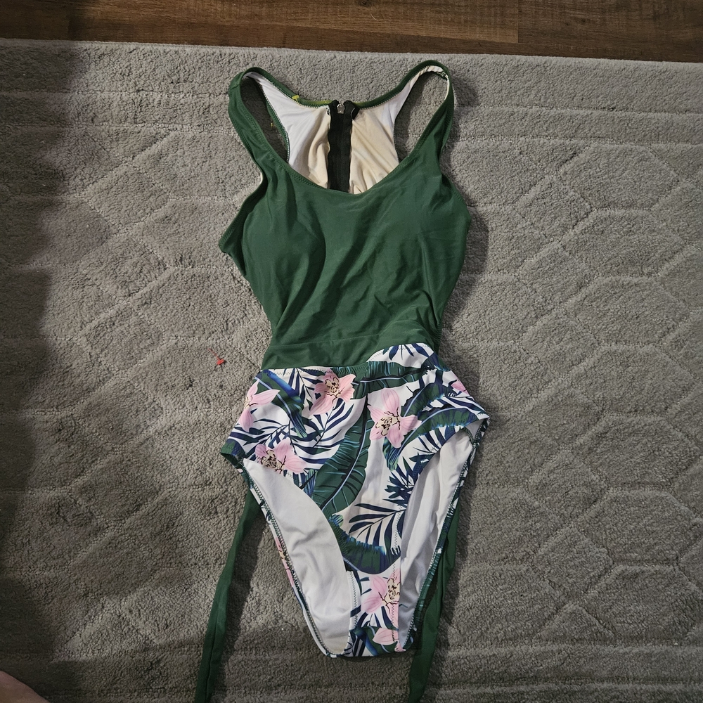 Green and Floral One-Piece Swimsuit